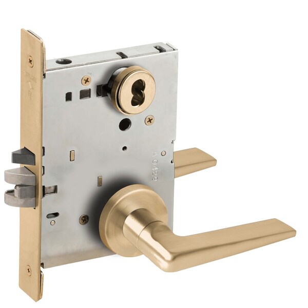 Schlage Grade 1 Entrance Office Mortise Lock, SFIC Prep Less Core, 05 Lever, A Rose, Satin Brass Finish, Fie L9050B 05A 606 - main